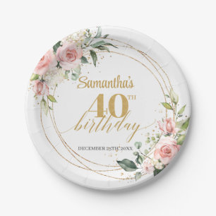 Plato De Papel Elegante boho ruidoso floral purpurina cumpleaños