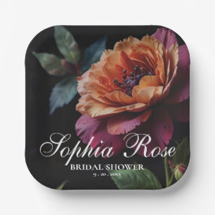 Plato De Papel Elegante boho vintage de moho floral rojo de durmi