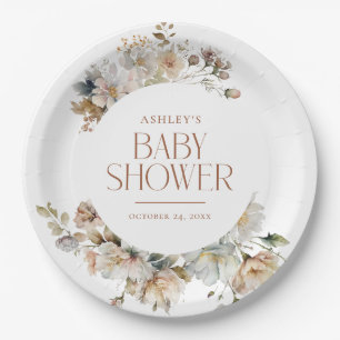Plato De Papel Elegante Boho Vintage Floral Botánica Baby Shower