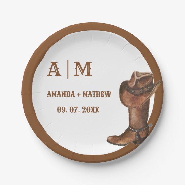 Plato De Papel Elegante Boho Western Cowboy Boda Gracias (Anverso)