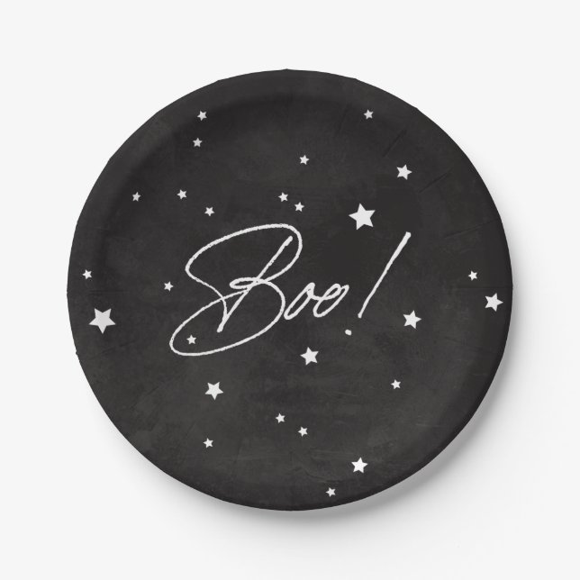 Plato De Papel ¡Elegante Boo Blanco/Negro! Halloween Party (Anverso)