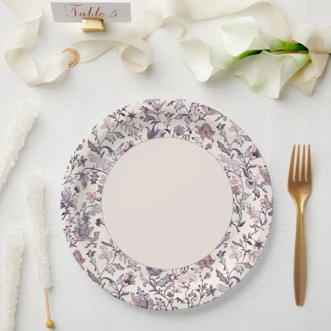 Plato De Papel Elegante Borde Paisley Floral (Boda)