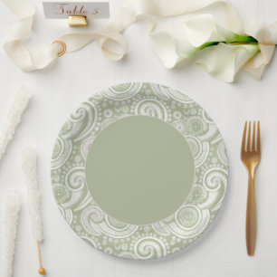 Plato De Papel Elegante borde verde paisley