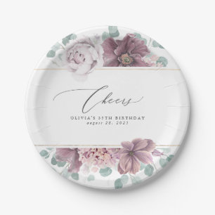 Plato De Papel Elegante Botánico Floral Malva