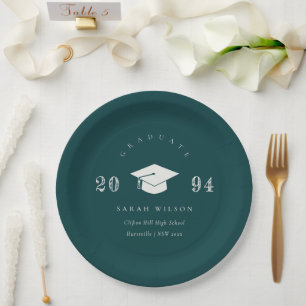 Plato De Papel Elegante Botella Verde Mínimo Graduación Simple