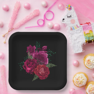 Plato De Papel Elegante Bouquet Magenta Rosa Floral