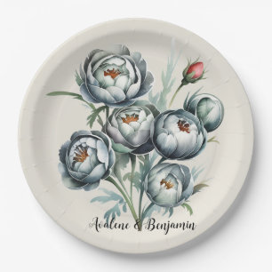 Plato De Papel Elegante Bouquet verde y gris