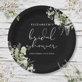 Plato De Papel Elegante Bridal Shower Verde con Blanco y Negro