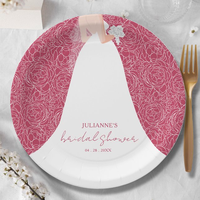 Plato De Papel Elegante Bride Bridal Shower Magenta (Subido por el creador)