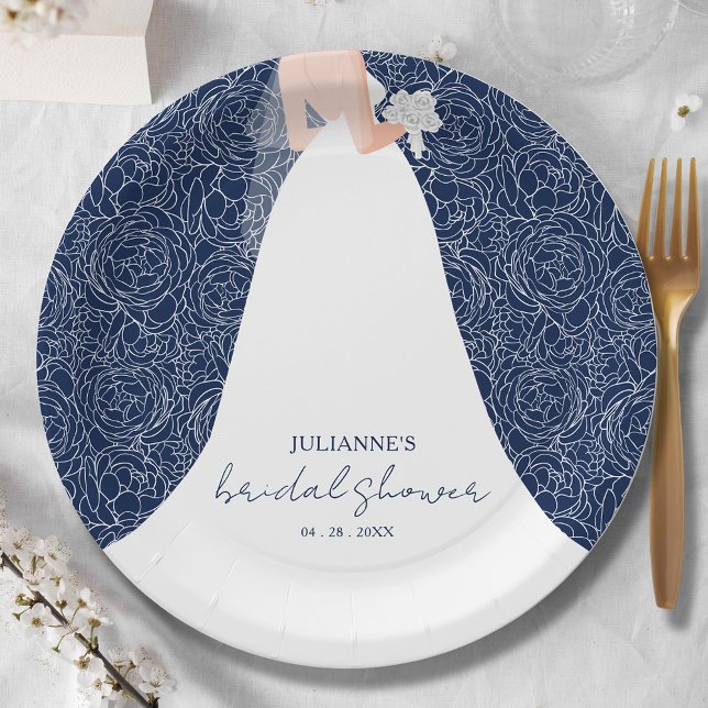Plato De Papel Elegante Bride Bridal Shower Navy Blue (Subido por el creador)