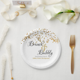 Plato De Papel Elegante Brunch Bubbly Bridal Shower Gold Confetti