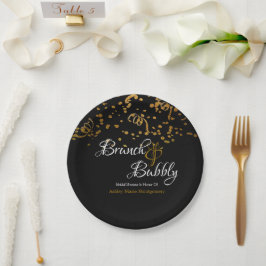 Plato De Papel Elegante Brunch Bubbly Bridal Shower Gold Confetti