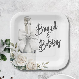Plato De Papel Elegante brunch floral blanco y Pegatinas burbujea