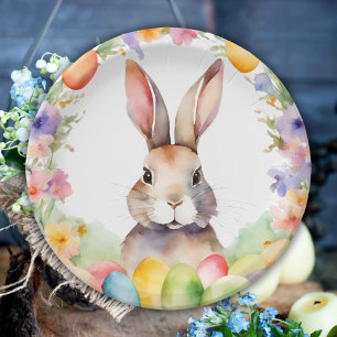 Plato De Papel Elegante Bunny Floral de Brunch de Pascua