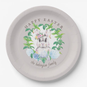 Plato De Papel Elegante Bunny Floral Wreath Semana Santa Personal