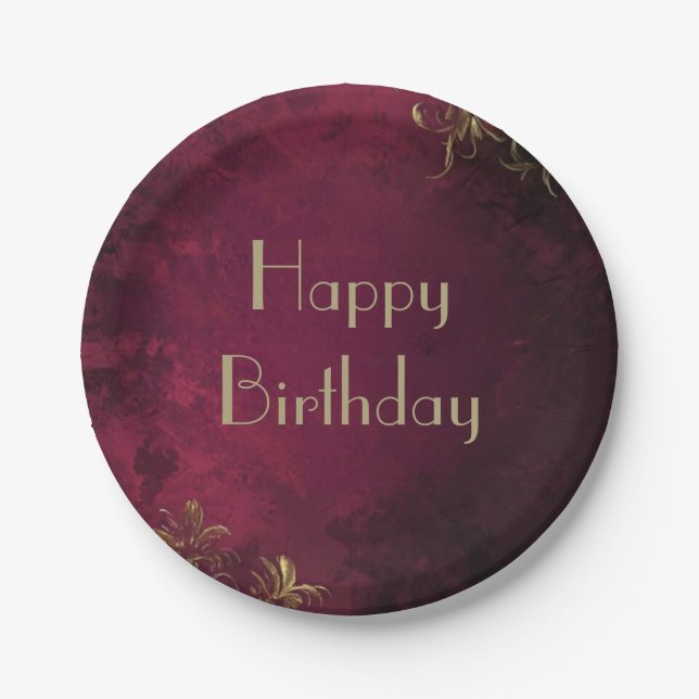 Plato De Papel Elegante Burgundy & Faux Gold (Anverso)