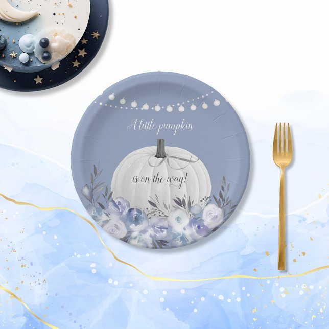 Plato De Papel Elegante calabaza Baby Shower Dusty Blue (Subido por el creador)