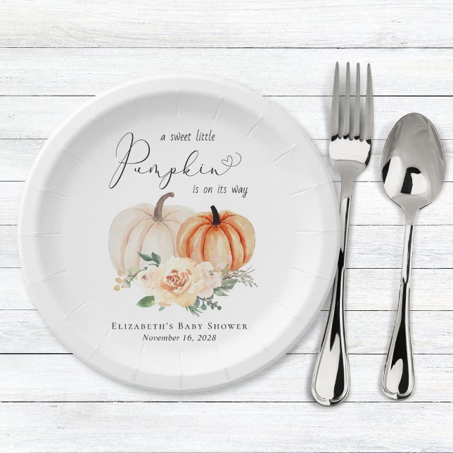 Plato De Papel Elegante calabaza Floral acuarela Baby Shower (Subido por el creador)
