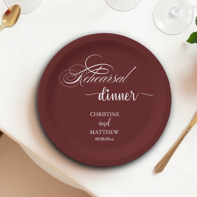 Plato De Papel Elegante caligrafía Borgoña Ensayo Cena (Subido por el creador)