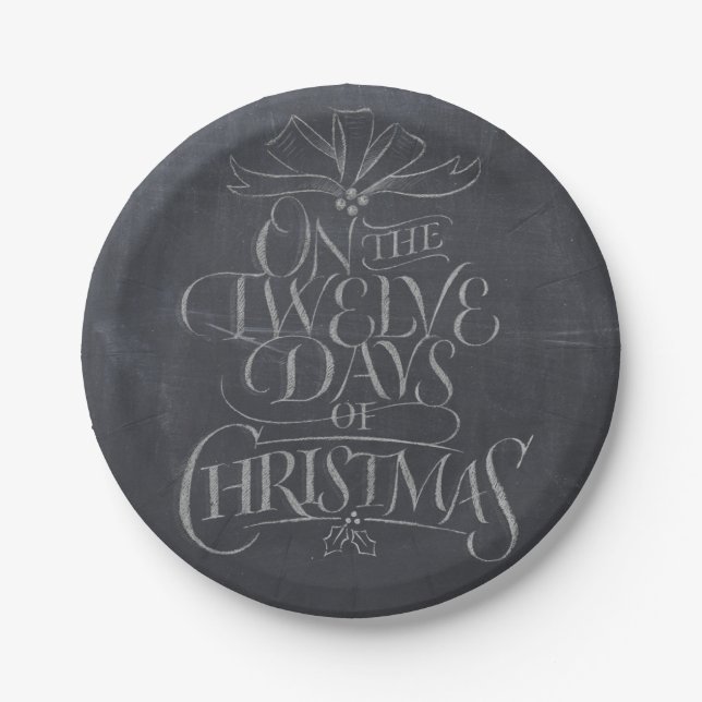 Plato De Papel Elegante caligrafía de 12 días de Navidades (Anverso)