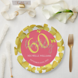 Plato De Papel Elegante caligrafía de mariposa dorada Purpurina