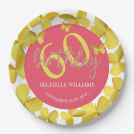 Plato De Papel Elegante caligrafía de mariposa dorada Purpurina