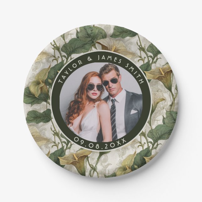 Plato De Papel Elegante Calle Lilies Plates Para Boda Ducha Par (Anverso)