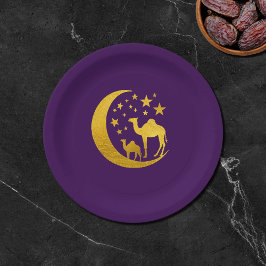 Plato De Papel Elegante camello dorado