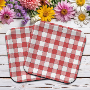 Plato De Papel Elegante campiña de picnic blanco rojo tachado