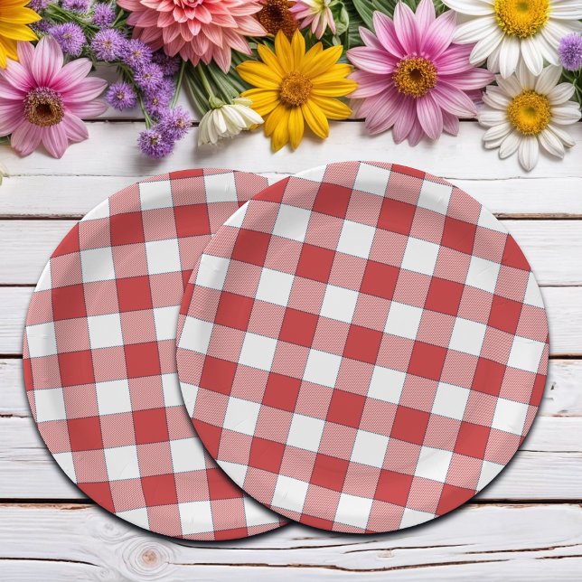 Plato De Papel Elegante campiña de picnic blanco rojo tachado (Subido por el creador)
