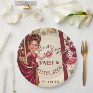 Plato De Papel Elegante caricatura de fotos dulce 16 con acento d