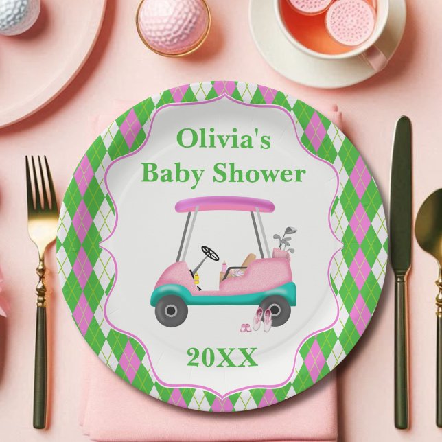 Plato De Papel Elegante carrito de golf listo para Baby Shower (Subido por el creador)