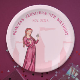 Plato De Papel Elegante Castillo de Cuento de Hadas Rosa Pastel P