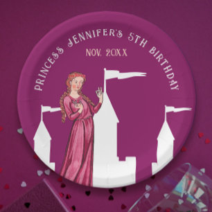 Plato De Papel Elegante Castillo de Princesas Rosa Oscuras Mediev