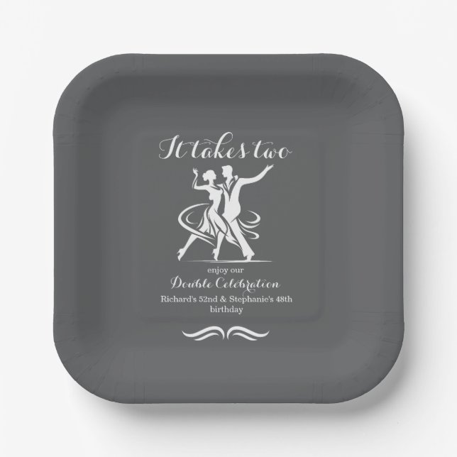 Plato De Papel Elegante celebración de cumpleaños conjunta de par (Anverso)