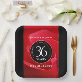 Plato De Papel Elegante celebración del 36° Aniversario Rosa Boda