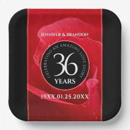 Plato De Papel Elegante celebración del 36° Aniversario Rosa Boda