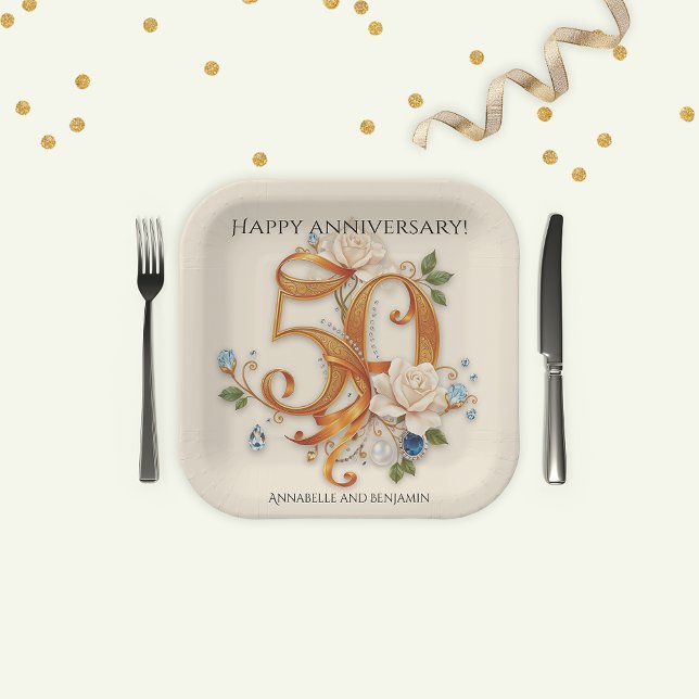 Plato De Papel Elegante celebración del 50° Aniversario de Oro (Subido por el creador)