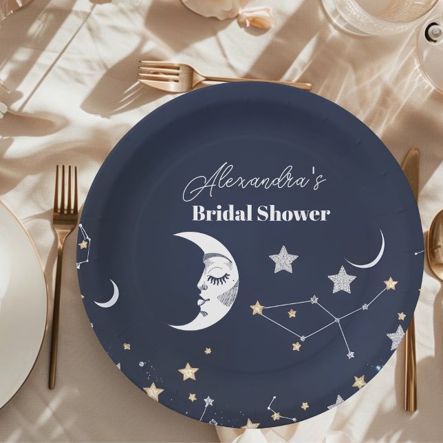 Plato De Papel Elegante Celestial Crescent Moon Bridal Shower (Subido por el creador)