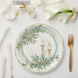 Plato De Papel Elegante cena con velas de vacaciones