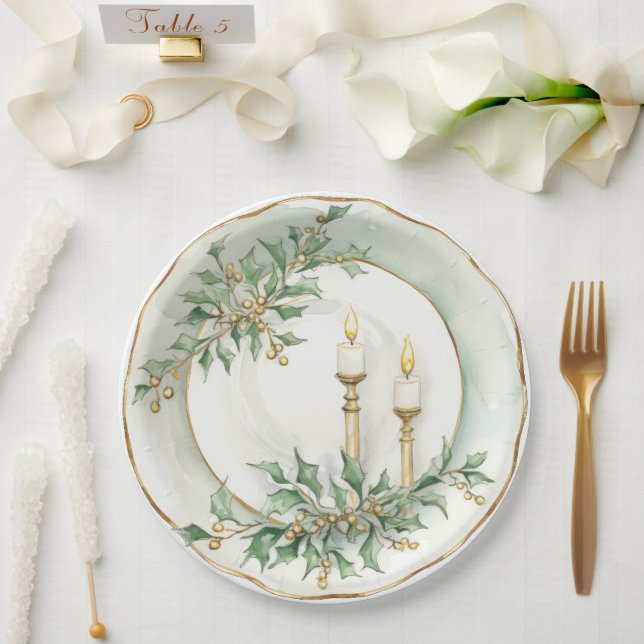 Plato De Papel Elegante cena con velas de vacaciones (Boda)