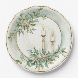 Plato De Papel Elegante cena con velas de vacaciones