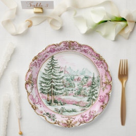 Plato De Papel Elegante cena de vacaciones rococó rosa