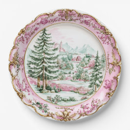 Plato De Papel Elegante cena de vacaciones rococó rosa