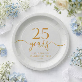 Plato De Papel Elegante Champán 25 Aniversario de Boda