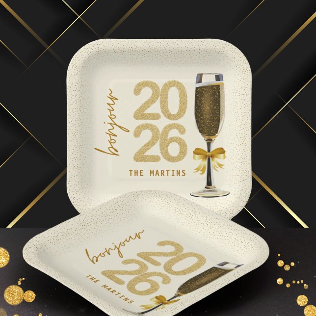 Plato De Papel Elegante Champán Nochevieja (Subido por el creador)