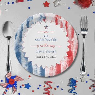 Plato De Papel Elegante Chica Americana Cumpleaños de Bebé 4 de J