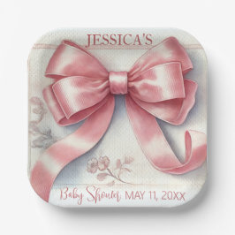 Plato De Papel Elegante Chica Baby Shower Coquette Pink Bow