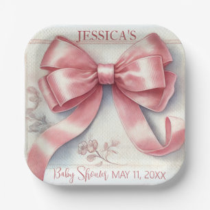 Plato De Papel Elegante Chica Baby Shower Coquette Pink Bow