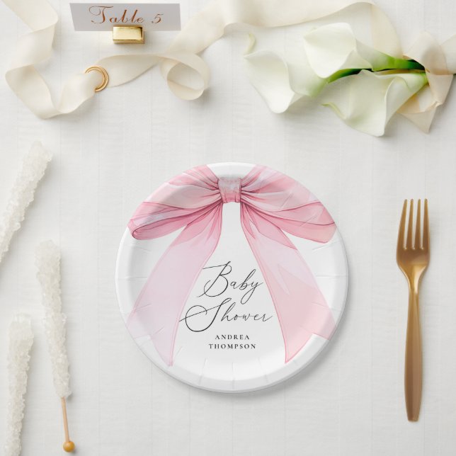 Plato De Papel Elegante Chica Baby Shower de Coquette Bow rosa (Boda)